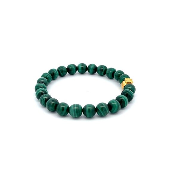 24K Gold Money Bag Lucky Charm Stretchable Bracelet Gemstones Malachite 6.5-7mm - Picture 5 of 5